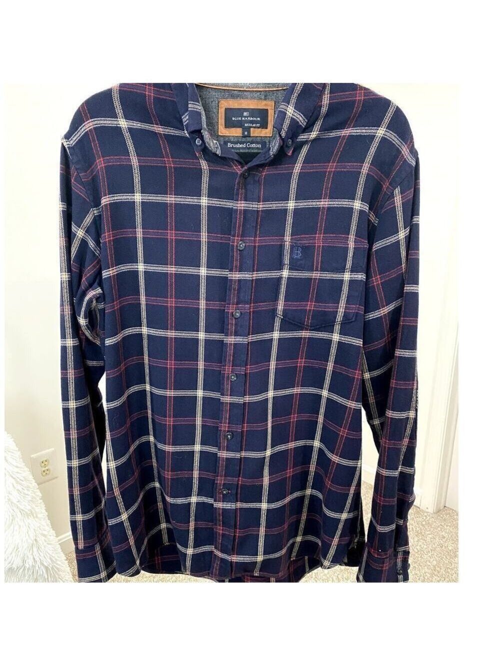 Blue Barbour Men’s Plaid Long Sleeve Button Down Shirt -Sz. Medium (EUC)